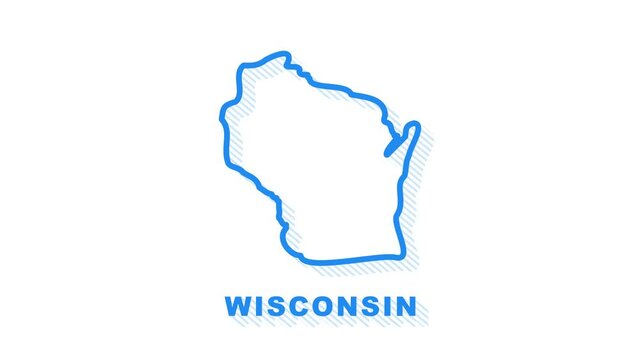 Line animated map showing the state of Wisconsin from the united state of america. Motion graphics.