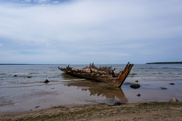 view of the Raketa shipwreck in the Gulf of Finland on the coast of northern Estonia