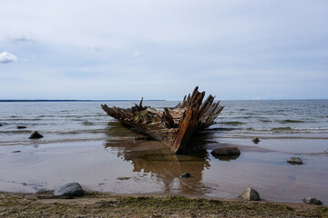 view of the Raketa shipwreck in the Gulf of Finland on the coast of northern Estonia