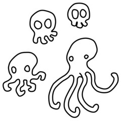 Skull Octopus Line Drawing