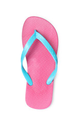 Single pink flip flop isolated on white, top view