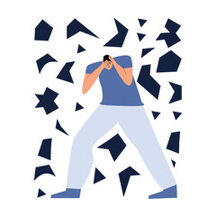 Panic attack concept. Anxiety, nervousness, fear, phobia. Obsessive&ndash;compulsive disorder. Mental stress. Flat vector illustration.