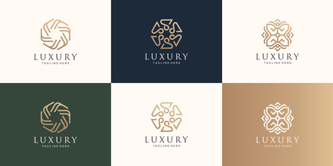 set of luxury minimalist logo design with line art beauty style concept. luxury line beauty design.