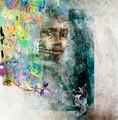 Illustration in abstract style subject human African girl portrait.