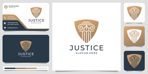 creative law firm logo combine shield shape concept design. logo and business card template.