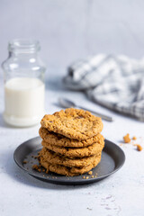 Cookies with milk served to the table