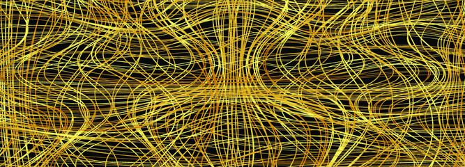 Golden chaotic lines background. Hand drawn lines. Tangled chaotic pattern. Vector illustration.