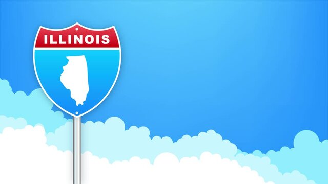 Illinois map on road sign. Welcome to State of Louisiana. Motion graphics.