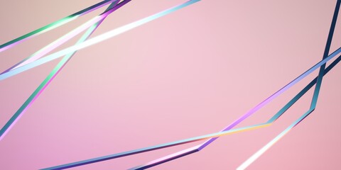 intersecting straight lines background Rainbow reflective neon pink backdrop 3D illustration