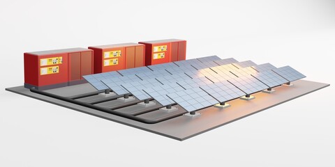 Solar panel mockup of electric storage center solar energy 3d illustration