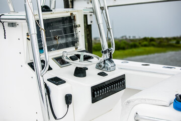 A close up view of a marine fishing boat instrument panel - Powered by Adobe