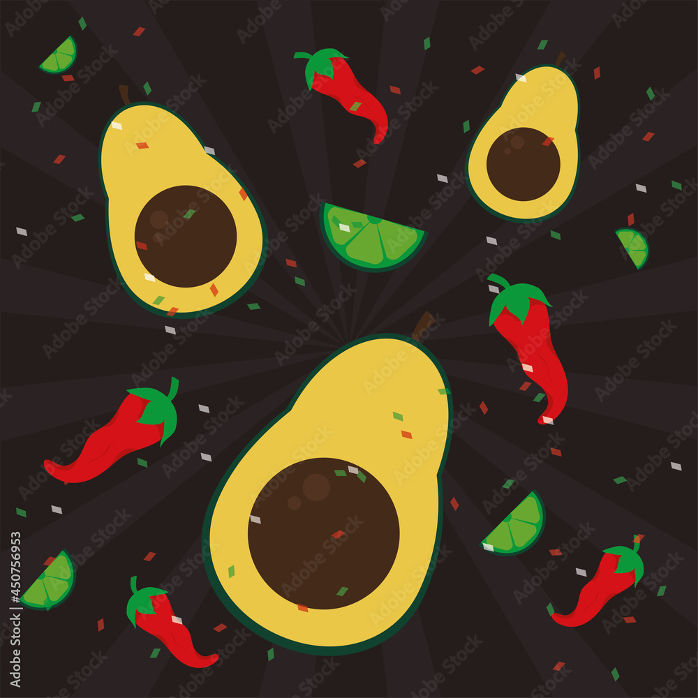 Poster lemon with chili and avocado