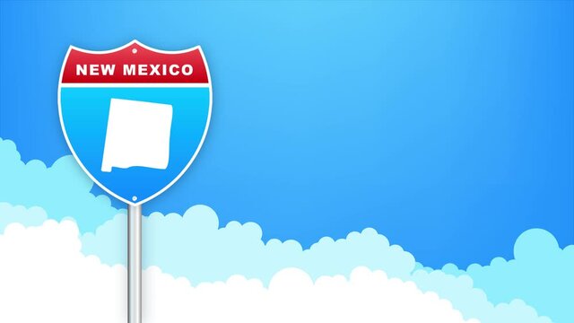 New Mexico map on road sign. Welcome to State of Louisiana. Motion graphics.