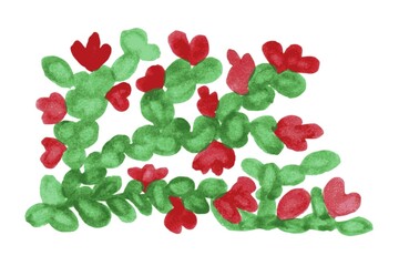 Green plant with red flowers on a white background for design, creativity, printing on fabric, paper, for embroidery