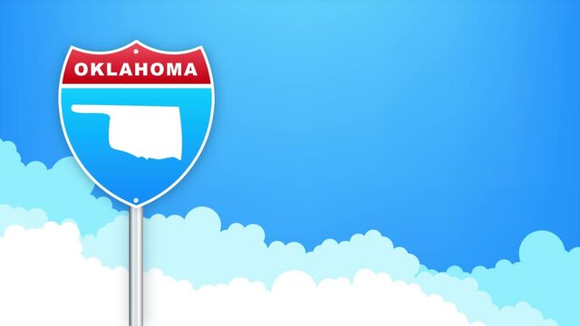 Oklahoma map on road sign. Welcome to State of Louisiana. Motion graphics.