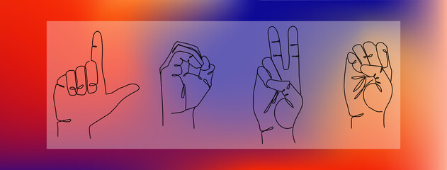 Sign Language Love - vector illustration. Colorful I Love You sign hand gesture. Abstract valentine's day facebook cover design illustration