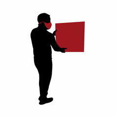 a man holding placard, silhouette vector