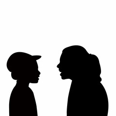 two children making chat, silhouette vector