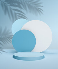 Pedestal for product presentation, blue background in a shadow, 3d render, 3d illustration