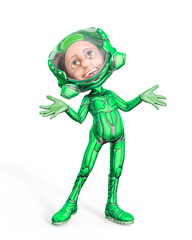 mini astronaut cartoon is happy and looking up