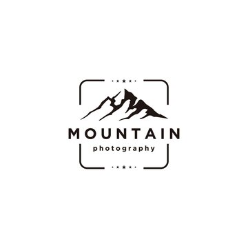 Mountain Photography for Adventure Outdoor. Hiking Camping Hunting Sport Gear Apparel Business Brand in Simple Line Unique Hipster Vintage.