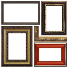 Set of wooden frames for paintings, mirrors or photo isolated on white background