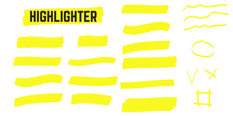 Fototapeta na wymiar Highlight yellow strokes. Highlight marker stroke. Marker pen highlight