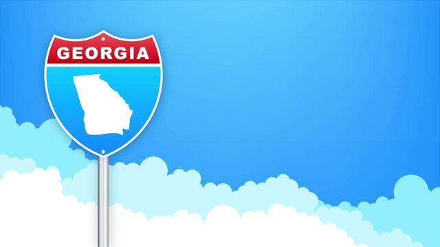 Georgia map on road sign. Welcome to State of Georgia. Motion graphics.