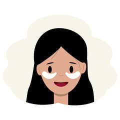 Illustration of a young woman face with eye patches. Facial skin care concept