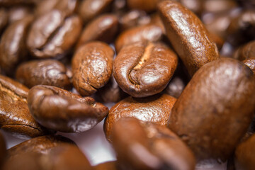 Coffee beans closeup with selective focus