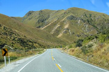 Driving up Lindis Pass, New Zealand