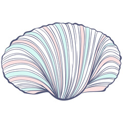 Scallop shell in pastel colors. Vector color hand drawn illustration. Elements for design seafood shop or menu, decor, label, print, poster, t-shirt.