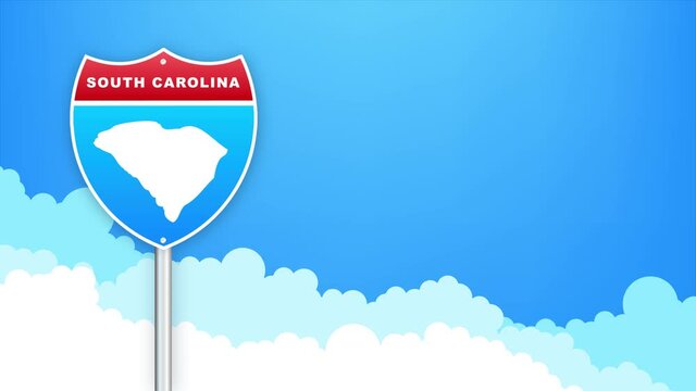 South Carolina map on road sign. Welcome to State of Louisiana. Motion graphics.