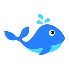 Cute funny blue whale cartoon kid isolated icon. Vector illustration.
