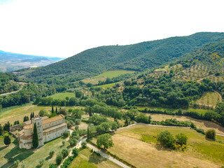 Fototapeta na wymiar aerial panorama of the area of Montalcino Italy in summer