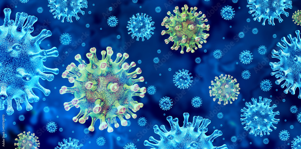 Poster covid variant as the delta or lambda variants mutating virus concept and new coronavirus b.1.1.7 out