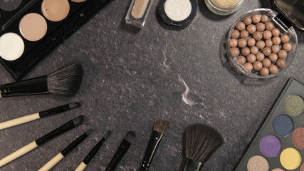 Flat lay of make up and beauty cosmetic products 