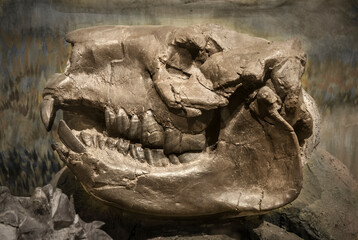 Fossil skull of extinct  Nesodon, Patagonia, Argentina.