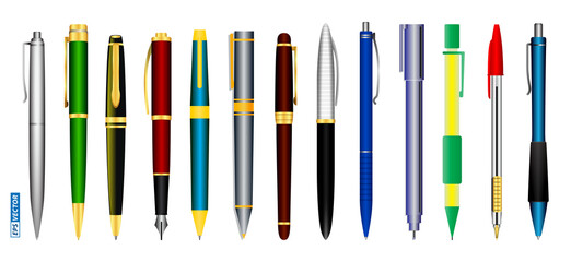  realistic pens isolated fountain pens and spring mechanical pens