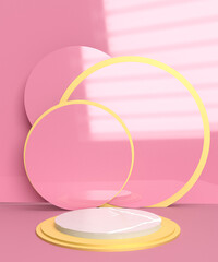 Pedestal for product presentation, pink background, 3d render, 3d illustration