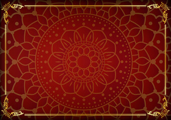 Art of traditional Indian geometric. Luxury mandala graphic background. gold ornamental border. Decorative frame east style. Vector illustration with copy space.