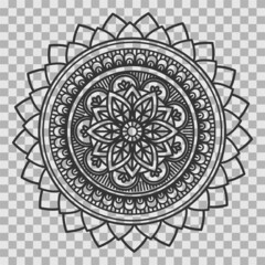 Monochrome mandala ornament outline pattern. Indian geometric art graphic for meditation. Isolated vector illustration.
