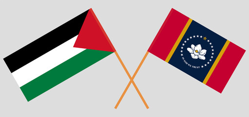 Crossed flags of Palestine and the State of Mississippi. Official colors. Correct proportion