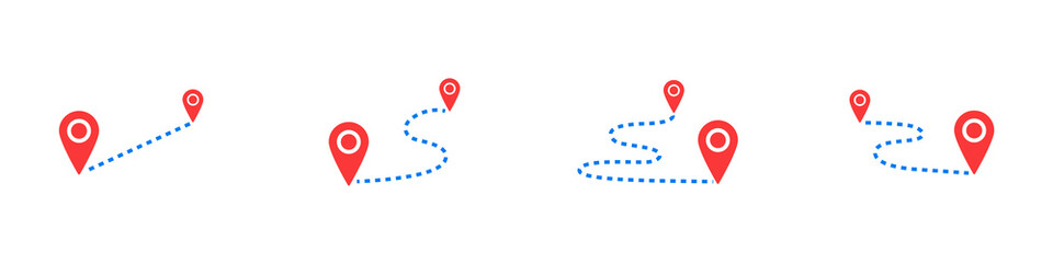 Conjunto de icono de ruta. Concepto de ubicación, punto de partida y llegada, destino. Mapa. Ilustración vectorial © Frank