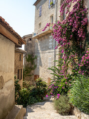 Typical provencal village narrow street in the French Riviera back country in summer