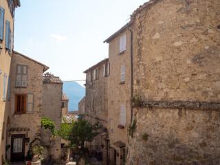 Typical provencal village narrow street in the French Riviera back country in summer