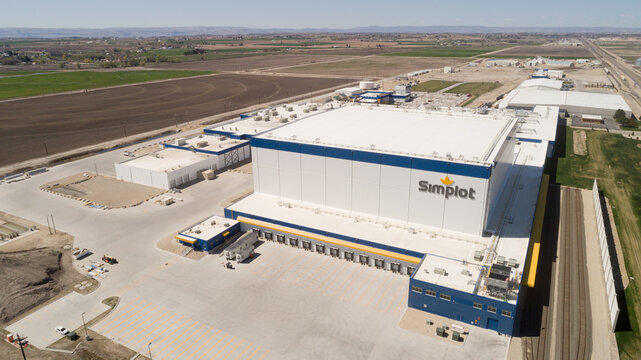 CALDWELL, IDAHO - APRIL 13, 2020: High angle view of the simplot factory