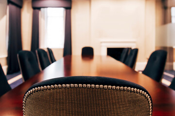 Empty Boardroom table. 