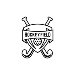 Hockey field shield line logo icon design illustration