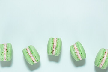 Homemade mint chocolate chip macarons with a mint buttercream filling